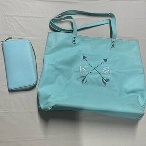 Stylish Blue Tote Bag with Matching Wallet